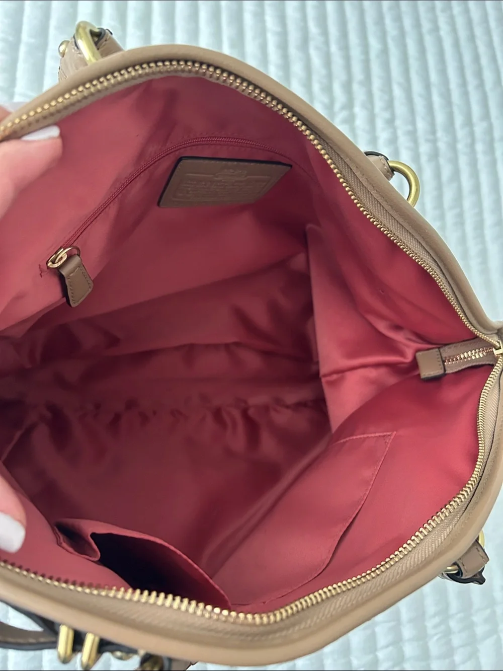 Coach Pink Snake-Print Satchel with Tan Trim - Picture 8 of 12